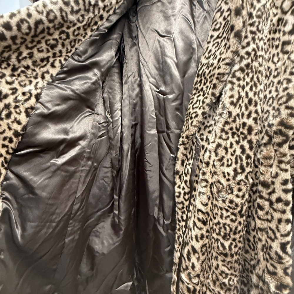 Calvin Klein Animal Print Faux Fur Coat with Brown Leatherette Belt - Picture 7 of 16